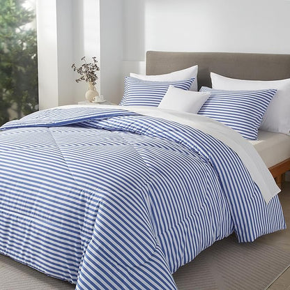 mixinni Striped Comforter Set Twin XL Size - Blue Stripes Pattern Bed Set for All Season, 3 Pieces Lightweight Bedding Comforter Sets for All Seasons (1 Soft Fluffy Comforter + 2 Pillowcases)