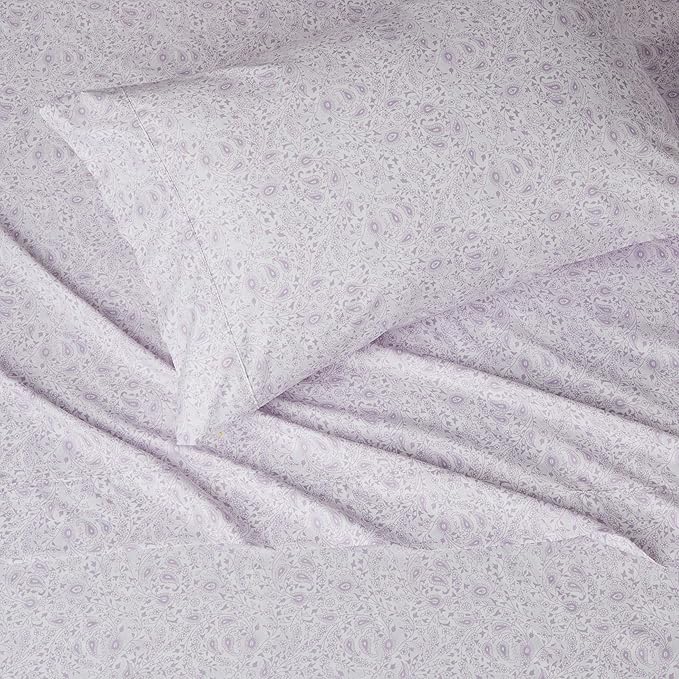 Amazon Basics Lightweight Super Soft Easy Care Wrinkle Free Microfiber 3 Piece Sheet Set with 14-Inch Deep Pockets, Twin, Lavender Paisley, Floral, Kids, Men & Women Bedding