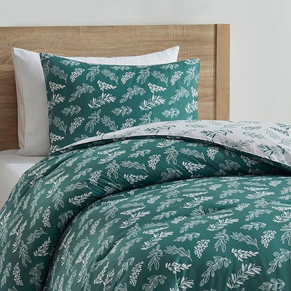 Nestl Twin/Twin XL Comforter Set - Green Bed in a Bag Twin, 2 Pieces Reversible Bed Set, Soft Floral Bedding Set for College Dorm, All Season Botanical Comforters with Pillow Sham