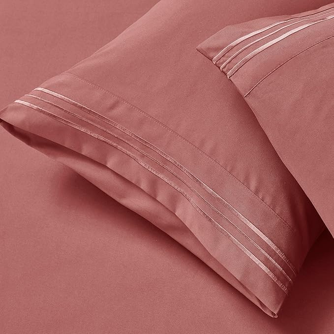 Clara Clark Twin Sheets - Hotel Luxury 5 Piece Bed Sheets for Twin Size Bed - Soft Bedding Sheets & Pillowcases, Fits Mattress up to 16 inch deep. Twin, Pink Clay