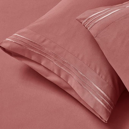 Clara Clark Flex Top King Sheets - Hotel Luxury 6 Piece Bed Sheets for Top Split King Bed - Soft Bedding Sheets & Pillowcases, Head Split King Size. Pink Clay