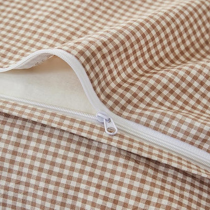 Light Brown Gingham King Size Duvet Cover Washed Cotton Plaid King Size Comforter Cover Farmhouse Boho Cute Soft Duvet Cover Set with Ties Checkered Tan Bedding Set Breathable Duvet Protector