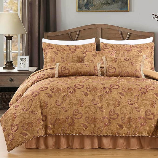 Chezmoi Collection Adelle 7-Piece Paisley Jacquard Embroidered Comforter Bedding Set, King Size