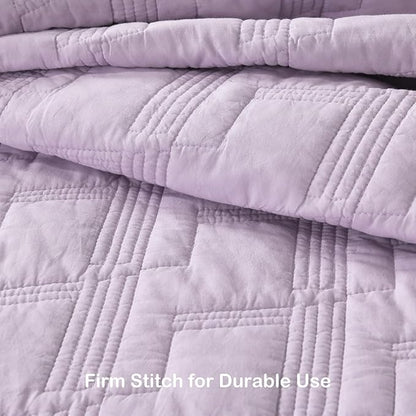 HORIMOTE HOME 100% Cotton Quilt Set King Size, Lavender Pre-Washed 3-Piece Bedspread Coverlet Set, Cozy Lightweight Stitching Decorative Bedding Cover with 2 Shams in Geometric Pattern for All Season