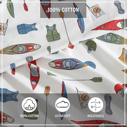 Eddie Bauer - Full Sheets, Cotton Percale Bedding Set, Crisp & Cool Home Decor (Kayak Adventure, Full)