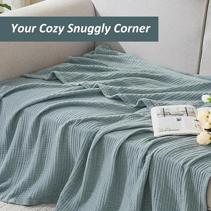 EMME Cotton Muslin Large Throw Blanket Couch Breathable Gauze Soft Lightweight Bed Blankets Adults (Heather Teal, 50"x70")