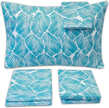 1500 Supreme Collection Extra Soft Tropical Leaf Teal Pattern Sheet Set, Queen - Luxury Bed Sheets Set with Deep Pocket Wrinkle Free Bedding, Trending Printed Pattern, Queen Size