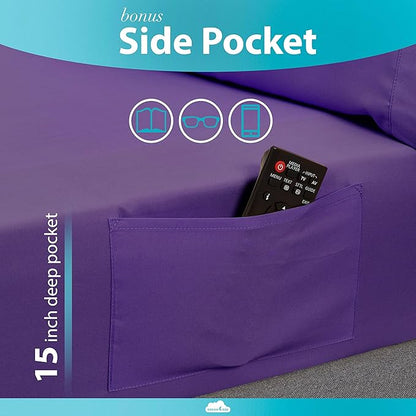 DREAMCARE King Size Sheets Set – 6 pcs Cooling Bed Sheets – up to 15” Deep Pocket King Sheet Set – 2500 Supreme Collection – Extra Soft 100% Brushed Microfiber Hotel Luxury with Side Pocket – Purple