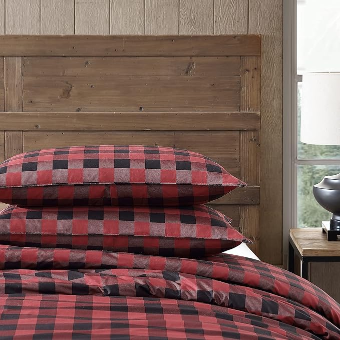 Eddie Bauer - Queen Comforter Set, Cotton Reversible Bedding, Buffalo Plaid Home Decor for All Seasons (Red/Black, Queen)