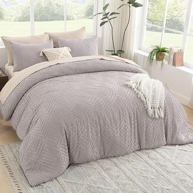 Litanika King Size Comforter Set Milk Coffee, 3 Pieces Cream Tufted Boho Farmhouse Bedding Comforter Sets, Lightweight Fluffy Comforter Bed Set for All Season (104x90In Comforter and 2 Pillowcases)