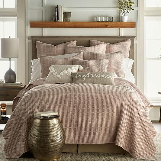 Levtex Home Mills Waffle King/Cal King Quilt Set (106x92in) with 2 Pillow Shams (36x20in) - Blush - Cotton Waffle King Size Quilt Bedding Set - Lightweight, Soft, Pre-Washed