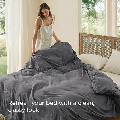 Bedsure Dark Grey Duvet Cover Queen Size Only - Prewashed Cotton-Like Polyester Extra Soft All Season Bedding, Includes 1 Duvet Cover 90x90 Inches with Zipper Closure, Comforter Not Included