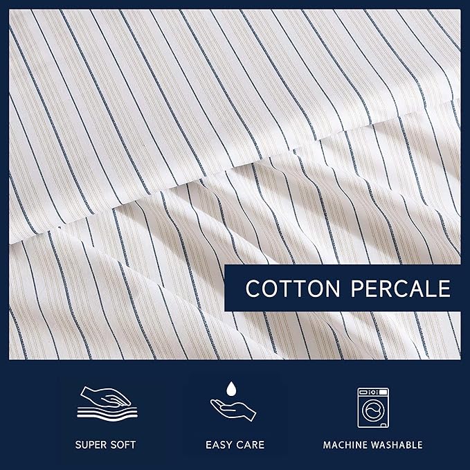 Nautica - Twin Sheets, Premium Cotton Percale Bedding Set, Striped Home Decor, Oeko-Tex Certified (Beaux Stripe Blue, Twin)
