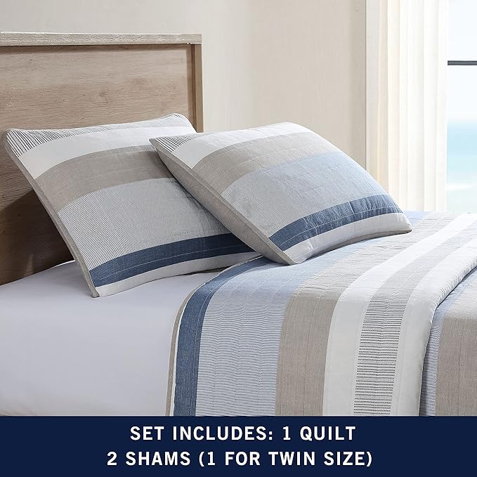 Nautica - Twin Quilt Set, Soft & Breathable Cotton Bedding with Medium Weight Feel, Reversible 2 Piece Bed Set with Matching Pillowcase (Galewood Blue)