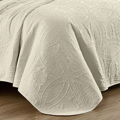 Chezmoi Collection Austin 3-piece Oversized Bedspread Coverlet Set (King, Ivory) | Oversized, Lightweight, Fade Resistant