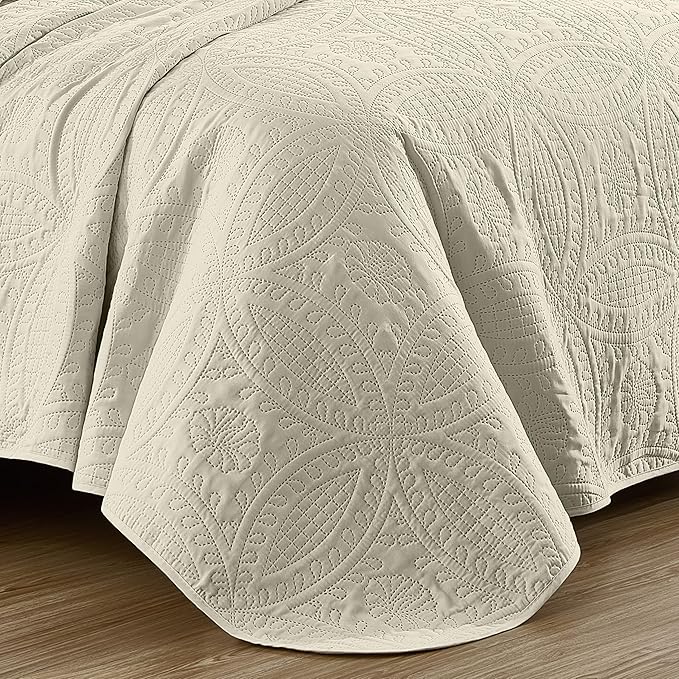 Chezmoi Collection Austin 3-piece Oversized Bedspread Coverlet Set (Queen, Ivory) | Oversized, Lightweight, Fade Resistant