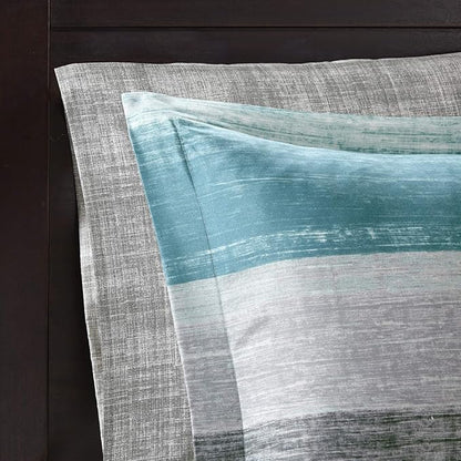 Madison Park Essentials Cal King Comforter Set, Bed in a Bag, Watercolor Print Coastal Comforter & Chambray Cotton Sheet Set, All Season Bedding Set, Saben, Aqua Cal-King (104 in x 92 in) 9 Piece