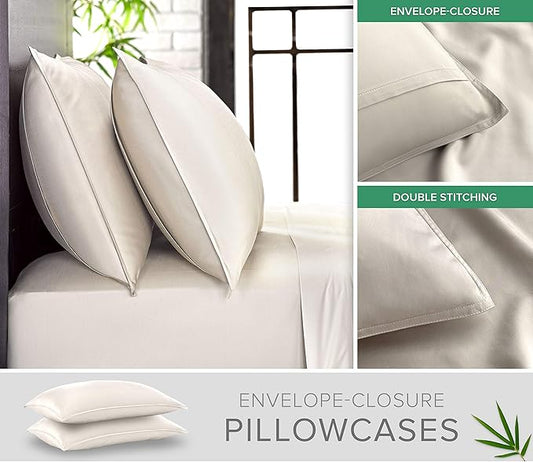 King Pillowcases by Pure Bamboo, Genuine 100% Organic Viscose Derived from Bamboo, Luxuriously Soft & Cooling, Double Stitching, Envelope Closure (2 King Pillowcases, Ivory)