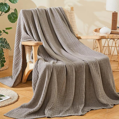 EMME Cotton Muslin Large Throw Blanket Couch Breathable Gauze Soft Lightweight Bed Blankets Adults (Heather Brown, 50"x70")