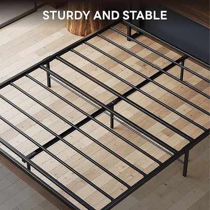 LIKIMIO Queen Bed Frame with Headboard, Dark Wood Camas Queen with Strong Supports, Sturdy, Noise-Free, No Box Spring Needed, Dark Walnut