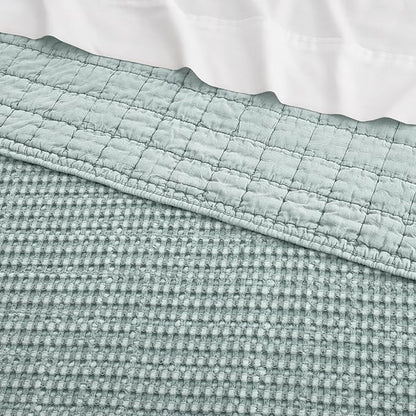 Levtex Home Mills Waffle Full/Queen Quilt Set (88x92in) with 2 Pillow Shams (26x20in) - Spa - Cotton Waffle Full/Queen Size Quilt Bedding Set - Lightweight, Soft, Pre-Washed