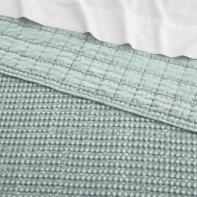 Levtex Home Mills Waffle Full Bedspread Set (100x104in) with 2 Pillow Shams (26x20in) - Spa - Cotton Waffle Full Size Bedspread Set - Lightweight, Soft, Pre-Washed | Textured