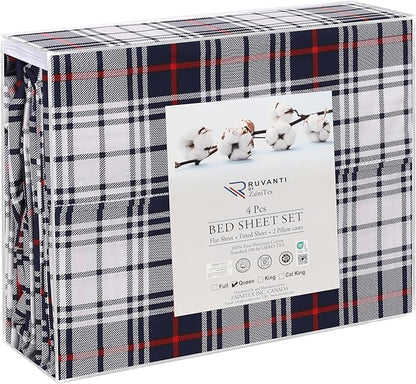 RUVANTI 100% Cotton Sheets – California King Percale Bedding, Cooling & Breathable Floral Design, Durable with a Crisp, Soft & Comfortable Feel, 14" Deep Pocket, 4-Piece Set, Prussian
