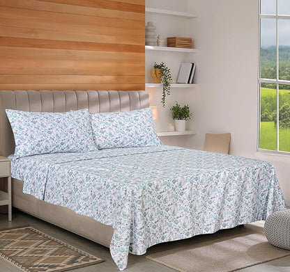 RUVANTI 100% Organic Cotton Sheets Twin XL, Percale Weave, GOTS Certified, 3-Piece Set, Deep Pocket 15", Crisp & Breathable, Soft Durable Bedding, Sábanas Algodón Orgánico – Cold Chrysanthemum