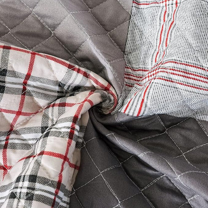 Travan Quilt Set 3-Piece Oversized Quilted Bedspread Coverlet Set Grey European British Grid Patchwork Bedding Set, King Size