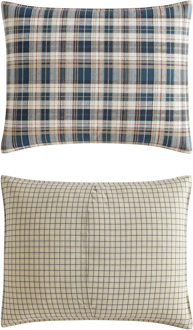 Eddie Bauer - Queen Comforter Set, Reversible Cotton Bedding with Matching Shams, Home Decor for All Seasons (Port Gamble Blue, Queen)