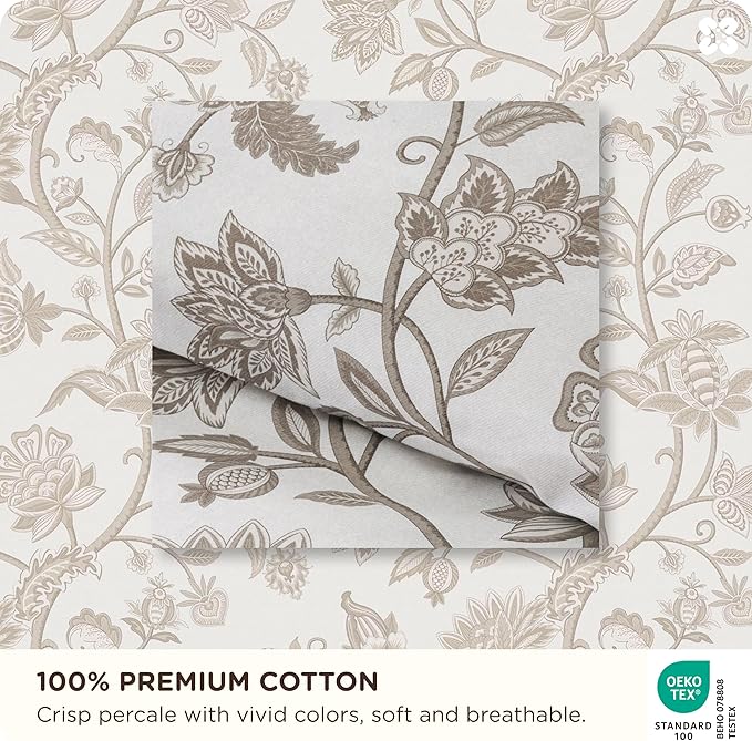 Bedsure Floral Duvet Cover King Size - 100% Cotton Reversible Entwined Vines Pattern Duvet Cover Set, 3 Pieces Soft & Breathable PureWoven Bedding Set with 2 Pillow Shams (Linen Vines, 104"x90")