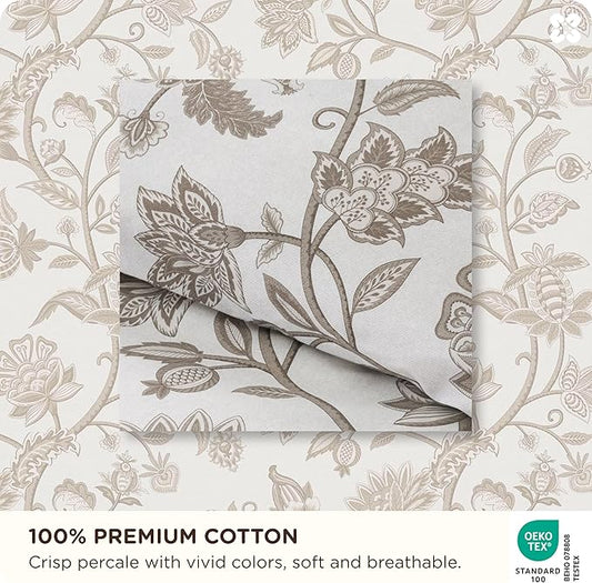 Bedsure Floral Duvet Cover Queen Size - 100% Cotton Reversible Entwined Vines Pattern Duvet Cover Set, 3 Pieces Soft & Breathable PureWoven Bedding Set with 2 Pillow Shams (Linen Vines, 90"x90")