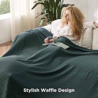 Bedsure Cooling Cotton Waffle Oversized King Blanket - Lightweight Breathable Rayon Derived from Bamboo for Hot Sleepers, Luxury Throws for Bed and Sofa, 120x96 Inches