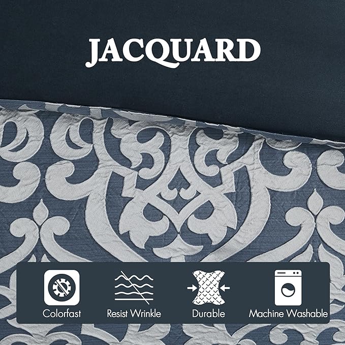 Madison Park Odette Cozy Comforter Set Jacquard Damask Medallion Design - Modern All Season, Down Alternative Bedding, Shams, Decorative Pillows, Cal King(104 in x 92 in), Navy 8 Piece