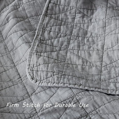 HORIMOTE HOME Quilt Set Twin Size, Stone-Washed Chic Rustic Grey Coverlet with Classic Triangle Stitched Pattern, Ultra Soft Lightweight Quilted Bedspread for All Season, 2 Pieces