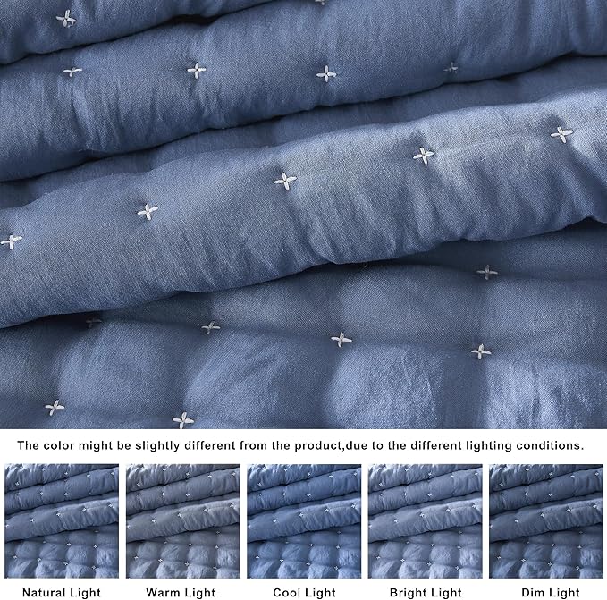 WDCOZY Blue Queen Size Quilt Bedding Sets with Pillow Shams, Lightweight Soft Bedspread Coverlet, Quilted Blanket Thin Comforter Bed Cover, All Season Summer Spring, 3 Pieces, 90x90 inches