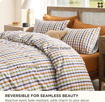 Bedsure Gingham Duvet Cover Queen Size - 100% Cotton Reversible Classic Warm Plaid Pattern Duvet Cover Set, 3 Pieces Soft & Breathable PureWoven Bedding Set with 2 Pillow Shams (Warm Plaid 90"x90")