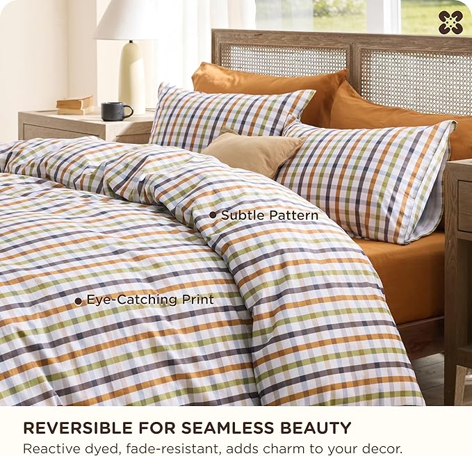 Bedsure Gingham Duvet Cover King Size - 100% Cotton Reversible Classic Warm Plaid Pattern Duvet Cover Set, 3 Pieces Soft & Breathable PureWoven Bedding Set with 2 Pillow Shams (Warm Plaid 104"x90")