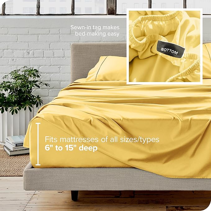 Bare Home King Sheet Set - 1800 Ultra-Soft Microfiber King Bed Sheets - Double Brushed - Deep Pockets - Easy Fit - 4 Piece Set - Bedding Sheets & Pillowcases (King, Lemon Drop)