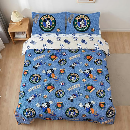 Northwest Disney Mickey Mouse Full Size Comforter Set, 5 Piece Reversible Design Ultra Soft Fade Resistant Microfiber Kids Bedding Set, Officially Licensed