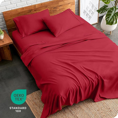 Bare Home Twin XL Sheet Set - 1800 Ultra-Soft Microfiber Twin Extra Long Bed Sheets - Double Brushed - Deep Pockets - Easy Fit - 3 Piece Set - Bedding Sheets & Pillowcases (Twin XL, Red)