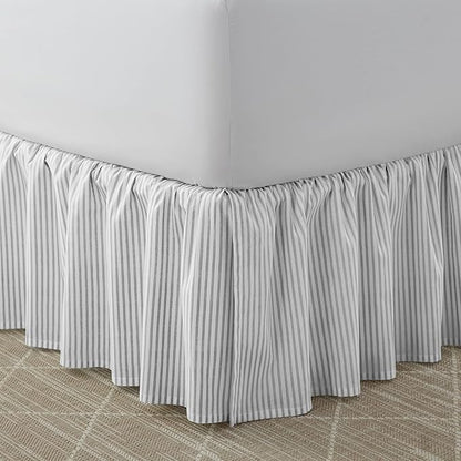 Laura Ashley Home - Cotton Ruffled Bedskirt, Lightweight & Classic Style (Ticking Stripe Grey, King)