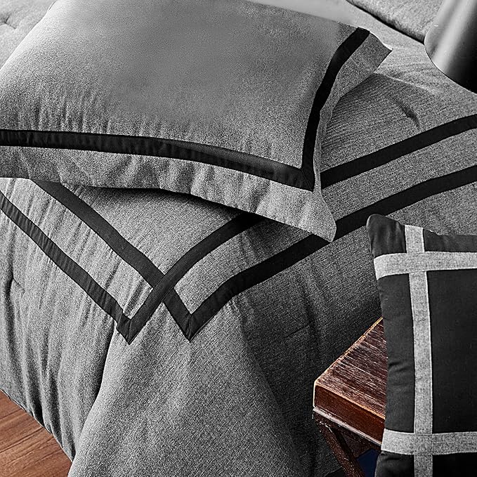 Wonderful Hotel Comforter Set Queen Size 8 Piece Bedding Set Grey Luxury Hydro-Brushed Modern Bedding Comforter Set with Sheet, Fitted Sheet, Pillow Shams, Decorative Pillow for All Season