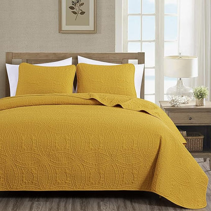 Chezmoi Collection Austin King Bedspread Set 3-Piece Pinsonic Quilted Oversized Bedspread Coverlet Set, King, Mustard | Oversized, Lightweight, Fade Resistant