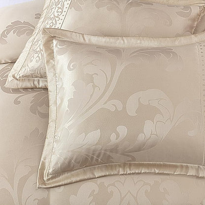 Chezmoi Collection Royale 7-Piece Jacquard Floral Comforter Set, Oversized Queen, Champagne