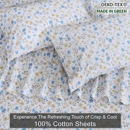 ZOYER 100% Cotton Sheets – Twin Size Percale Bedding, Cooling & Breathable, Durable with a Crisp, Soft & Comfortable Feel, 16" Deep Pocket, 3-Piece Set, Country Coast