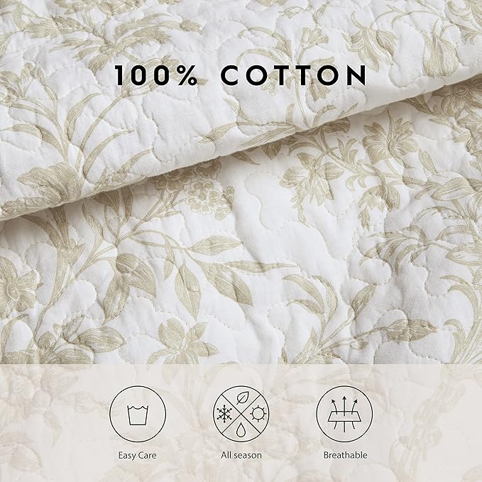 Laura Ashley Home - Amberley Collection - Quilt Set - 100% Cotton, Breathable & Lightweight, Reversible Bedding, Pre-Washed for Added Softness, Queen, Biscuit