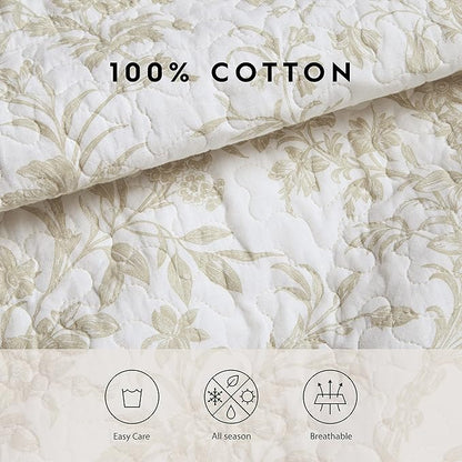 Laura Ashley Home - Amberley Collection - Quilt Set - 100% Cotton, Breathable & Lightweight, Reversible Bedding, Pre-Washed for Added Softness, Queen, Biscuit