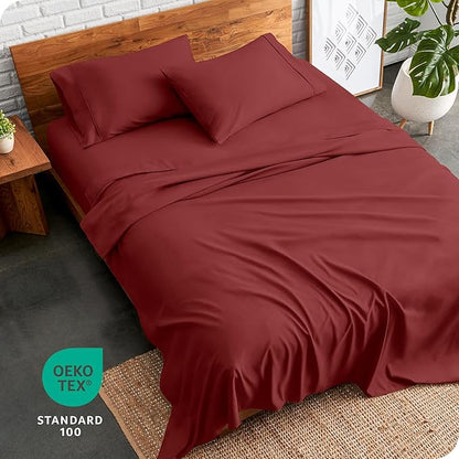 Bare Home Full XL Sheet Set - 1800 Ultra-Soft Microfiber Full Extra Long Bed Sheets - Double Brushed - Deep Pockets - Easy Fit - 4 Piece Set - Bedding Sheets & Pillowcases (Full XL, Rosewood)