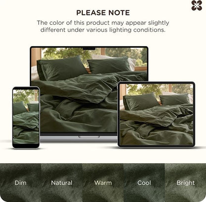 Bedsure Cotton Duvet Cover Oversized King - Luxury Slub Weave 100% Cotton Duvet Cover Set, PureWoven Bedding Set with a Linen Like Textured, Easy Change, Olive Green, 120" x 98"
